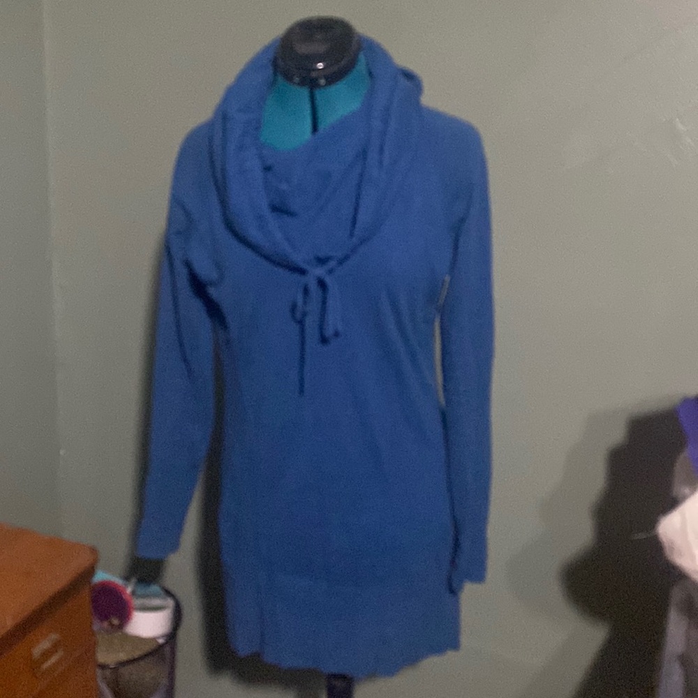Moda International Blue Cotton/Cashmere Cowl Neck Dress